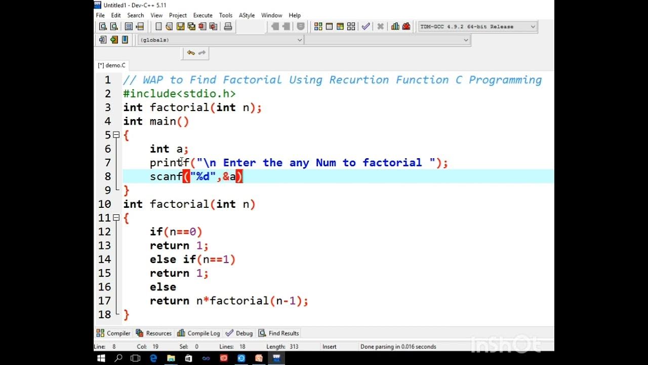 Find Factorial using Recurtion Function Using C Programming #shorts # ...