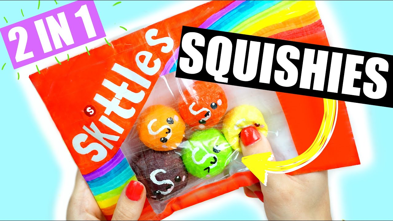 DIY kawaii skittles squishy 2 IN 1!! Paper squishy & memory foam - YouTube
