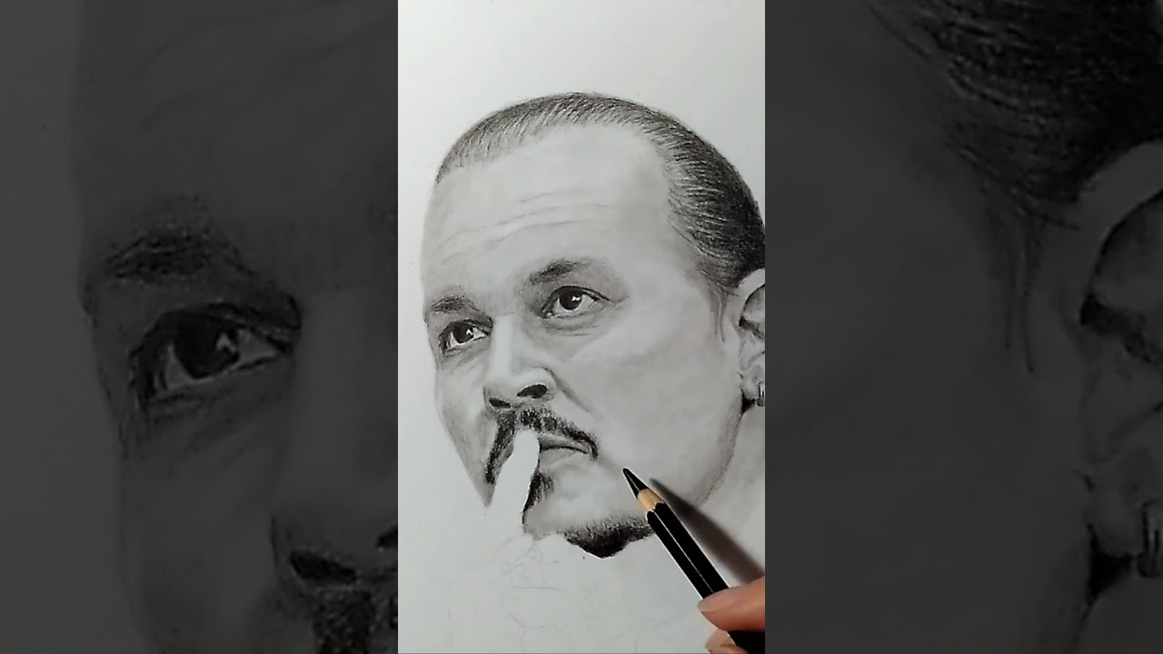 Speed Drawing Johnny Depp - Realistic Portrait Drawing Pencil Pt.2 - 3