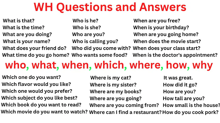 WH questions and answers examples in English | What, How, Where, Which, When, Why, Who, Whose, Whom