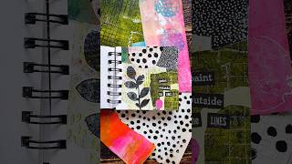 Art journal page with handmade collage papers, gelli prints and stamps