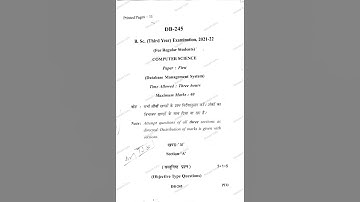 B.Sc. 3rd Year Computer Science Paper 1st Database Management System Old Question Paper MCBU