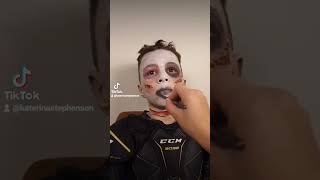 Halloween zombie hockey player costume #halloweencostume #zombiemakeup #walkingdead #kidzombie