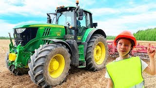 Funny baby Lev Unboxing Tractor Excavator and Story about Power wheel Tractor Compilation video