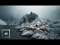 Snowfall in The Lofoten Islands, Norway, Nature Sounds for Sleep, Hamnøy and Reine | 4K