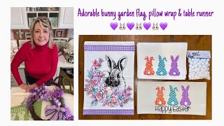 DIY cute bunny table runner, pillow wrap & garden flag