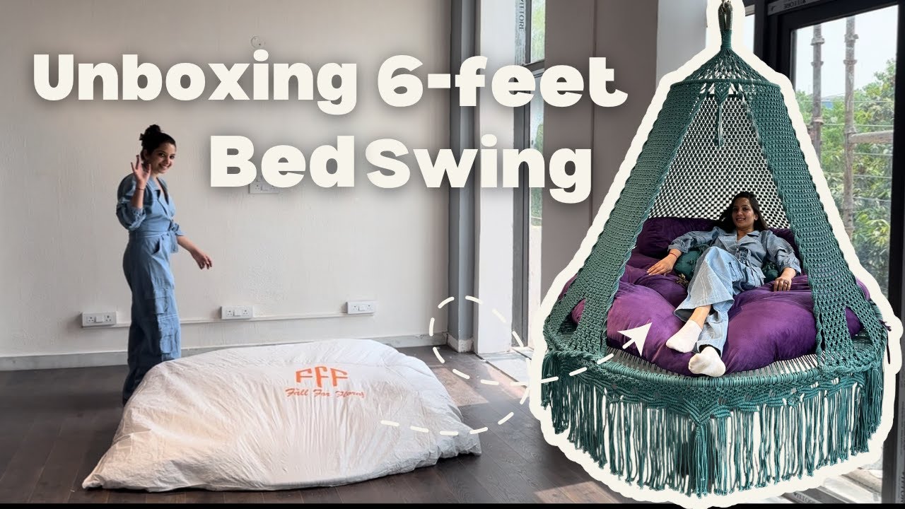 Swinging into comfort: Unboxing teal blue 6 Feet round Couple Bed Swing!!