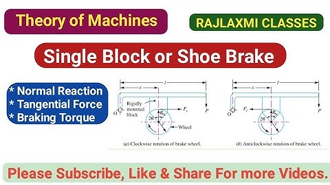 Single Block or Shoe Brake ।। Moment ।। Normal Reaction।। Braking Torque।। Tangential Force ।।T.O.M.