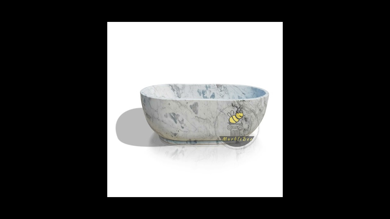 Custom-Made Oval Soaking Tub: Elegant White Marble with Gray Veining 🛁✨