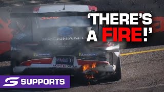 Carrera Cup car ignites after crash - NTI Townsville 500 | Supercars 2021