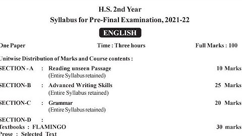 Syllabus for Pre-Final Examination: 2021-22 (ENGLISH) from [AHSEC WEBSITE]