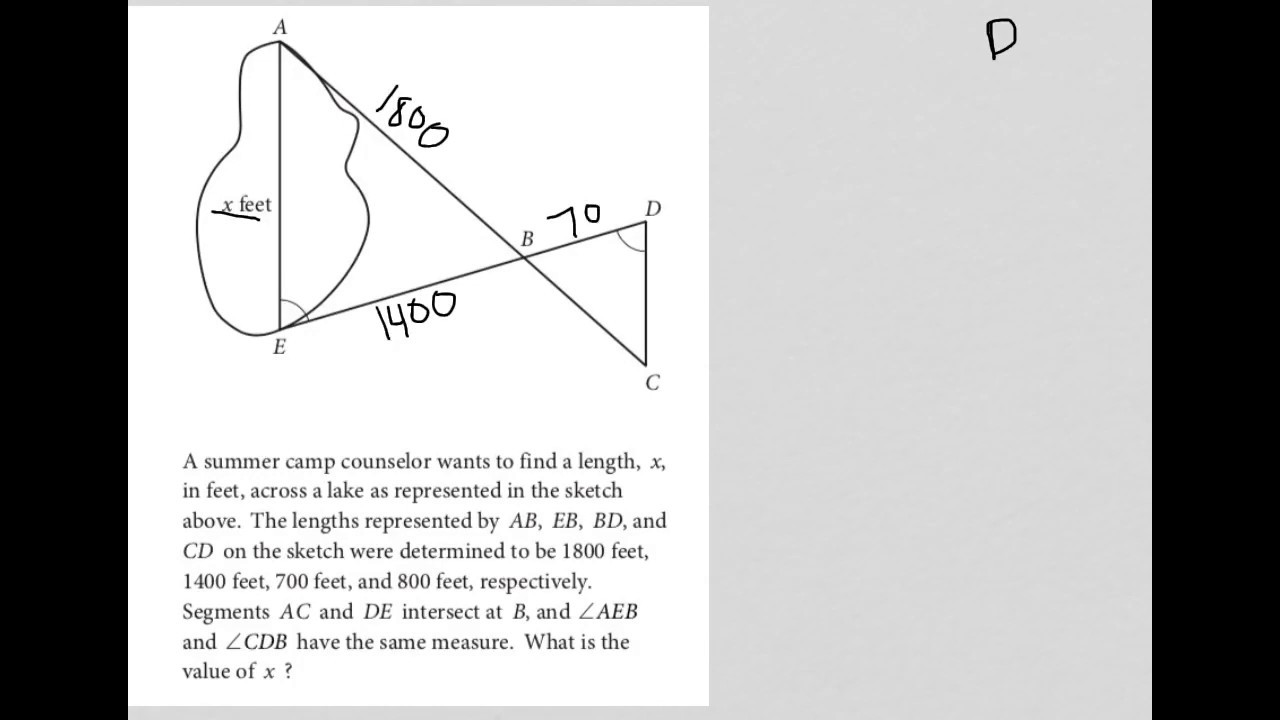 A Summer Camp Counselor Wants To Find A Length X In Feet Across A Lake As Represented In The 