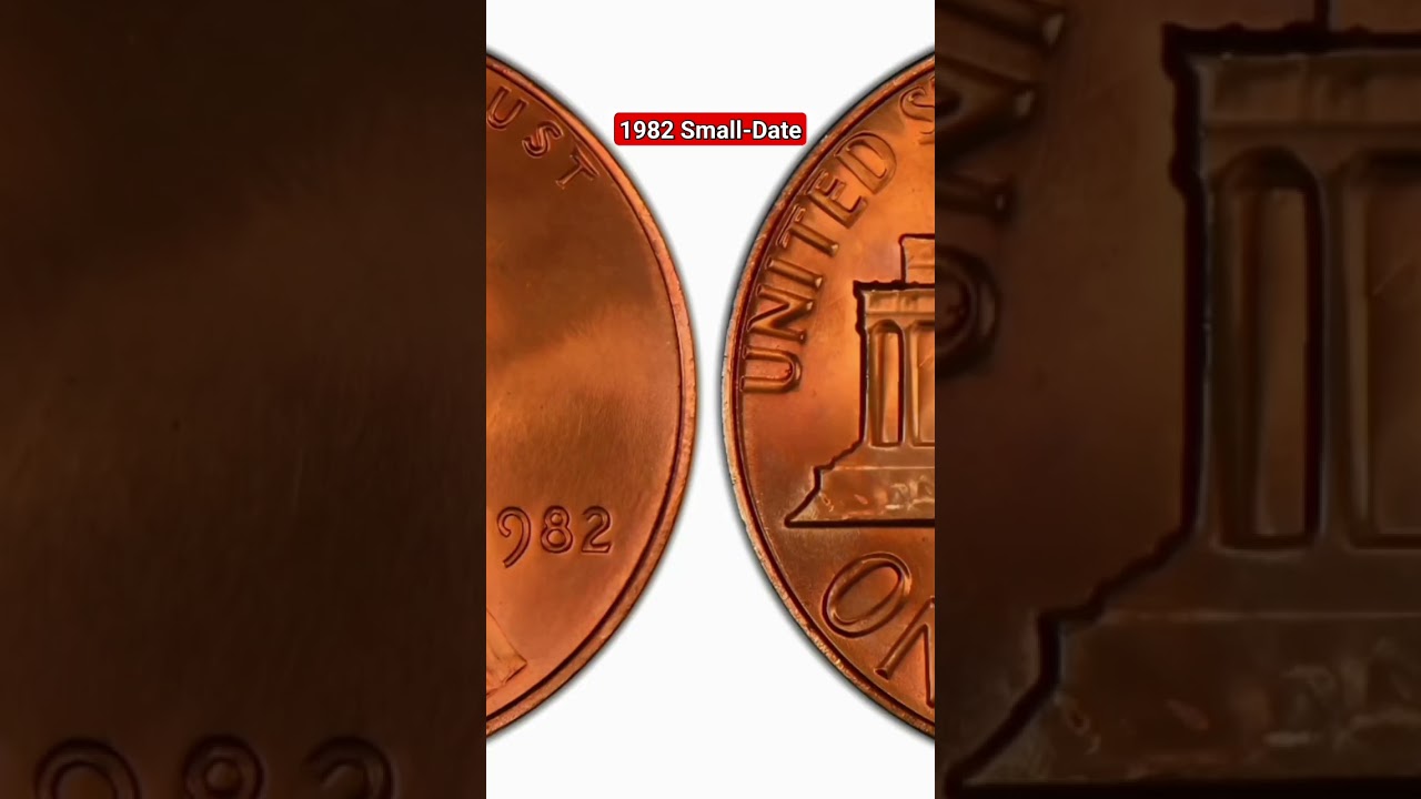 Медный пенни с памятным знаком Линкольна 1982 года с малой датой и без знака монетного двора. Раз...