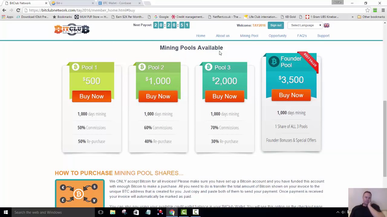BitClub Network Mining Pool Share Purchase %24500 and %2499 How to Mine Bitcoin