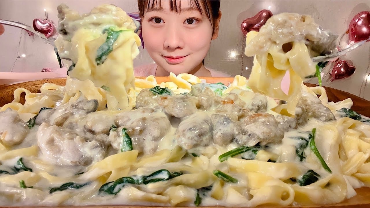ASMR Спагетти с устричным кремом【русские субтитры】【Mukbang/ Eating Sounds】