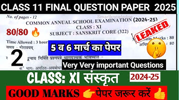 Class 11 Sanskrit Final exam 2024-25|कक्षा 11 Sanskrit  annual exam|Question paper with solution|