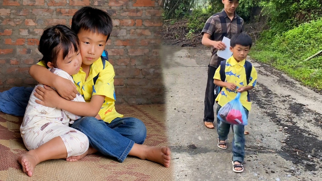 Two Orphaned Children. Uncle SIX Took The Older Brother To School, Leaving The Little Girl Alone.