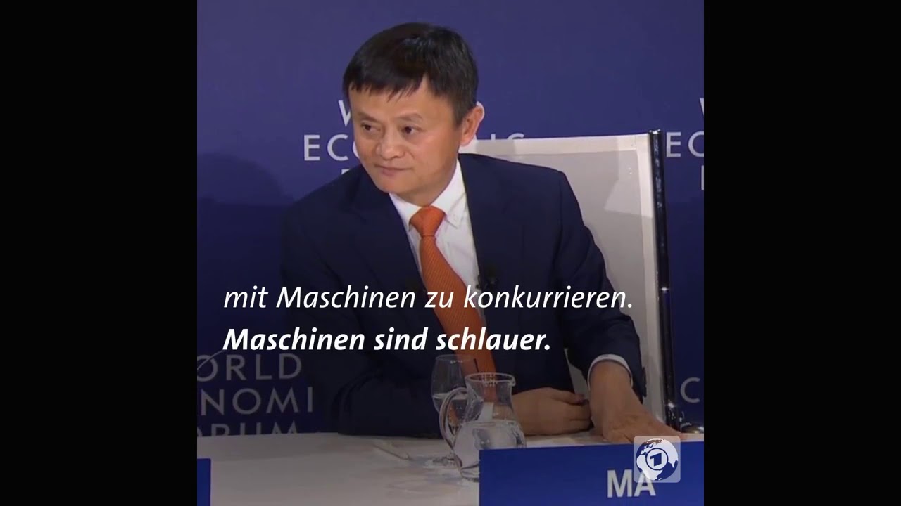 Jack Ma CEO von Alibaba spricht auf dem WWF 2018 in Davos Klartext