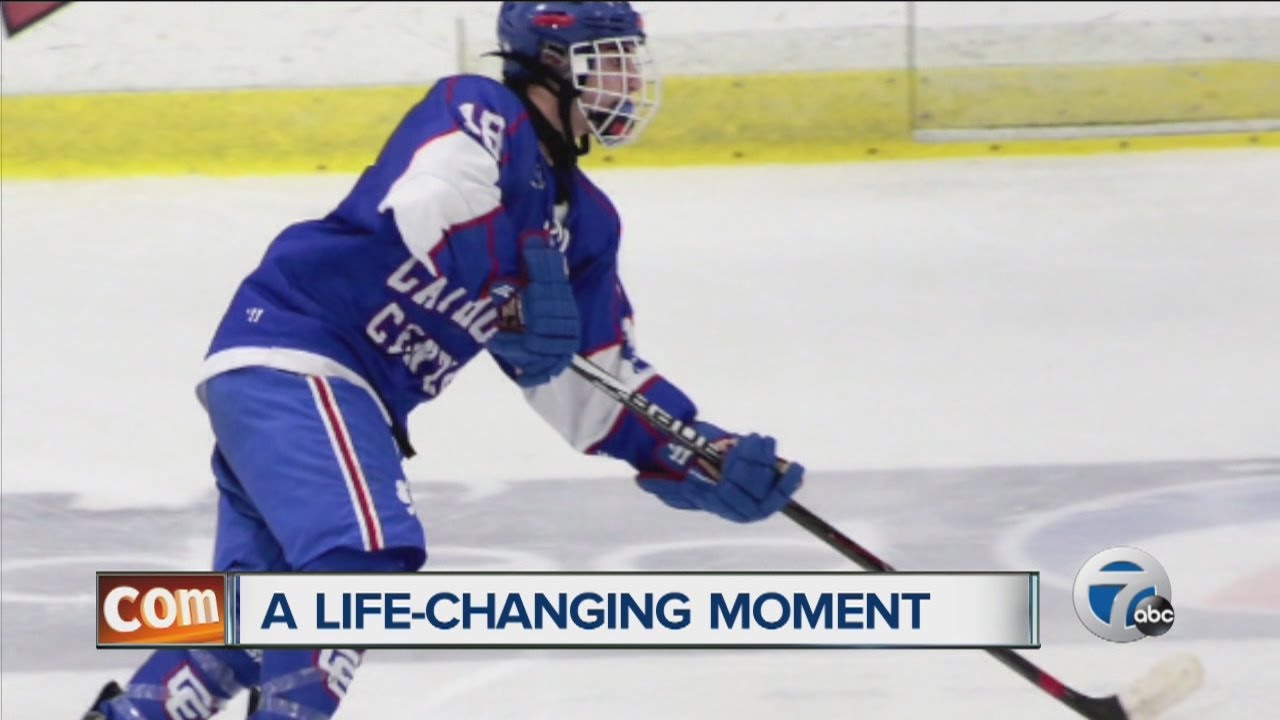 JoAnne Purtan visits with local hockey player paralyzed in accident