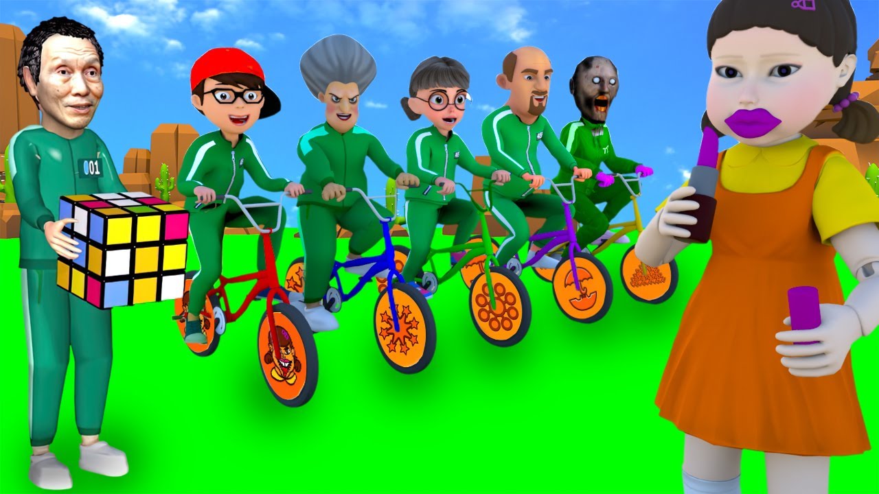 Scary Teacher 3D vs Squid Game 2 Solve Rubik Level Max vs Slow Bicycles Circle Challenge Who's Boss