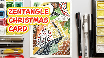 Christmas Watercolor Zentangle Card 🎅 | Relaxing Holiday Art Tutorial