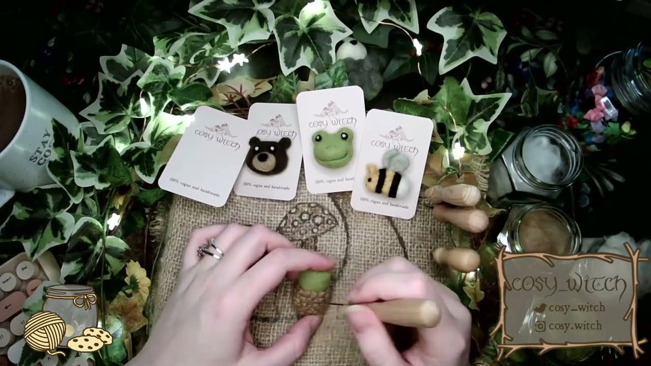 Needle Felting Acorn and Mushroom Brooches - Timelapse