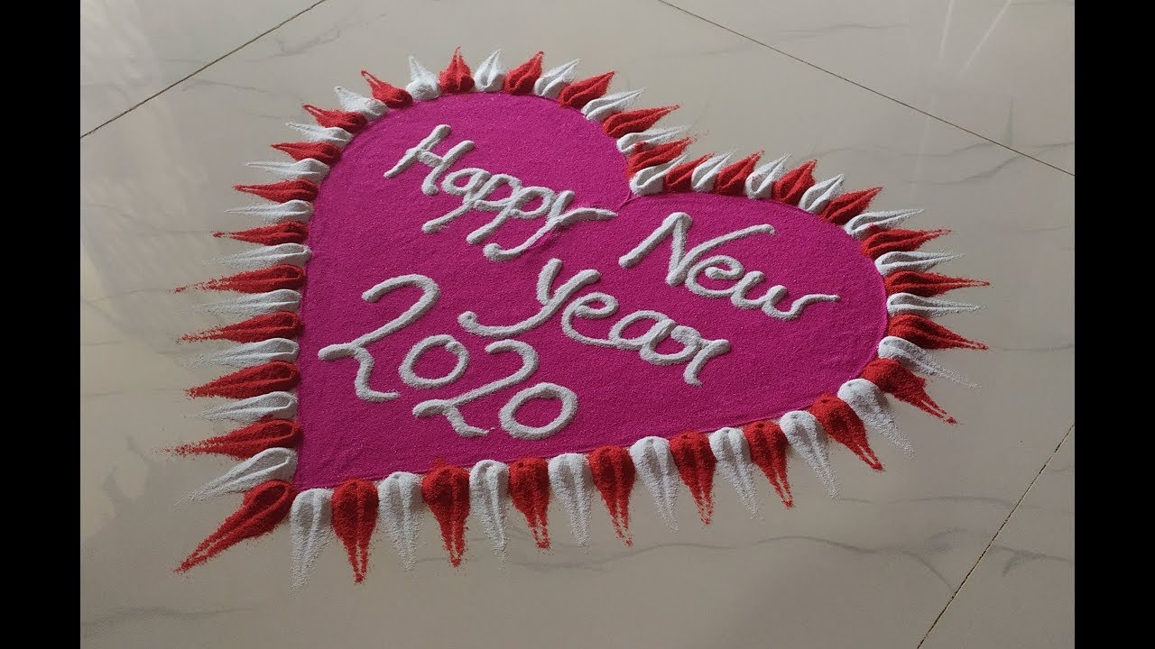 Heart shape rangoli design/new year 2020 rangoli design - YouTube