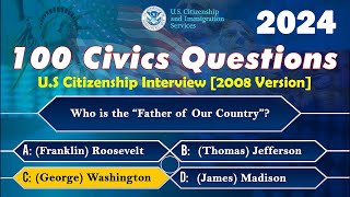 2023|2024 100 Civics Questions &amp; Answers - US Citizenship (One Easy Answer) | !!! Random Order !!!