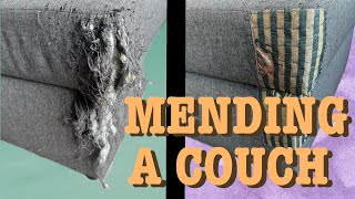 Repairing Cat-Scratched Couch With Visible Mending