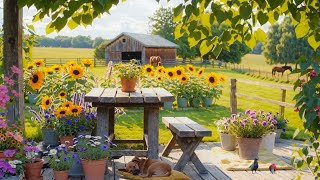 Farmhouse Garden Dreams: Sunflowers,dogs with Relaxing Music & Beautiful Countryside Ambience