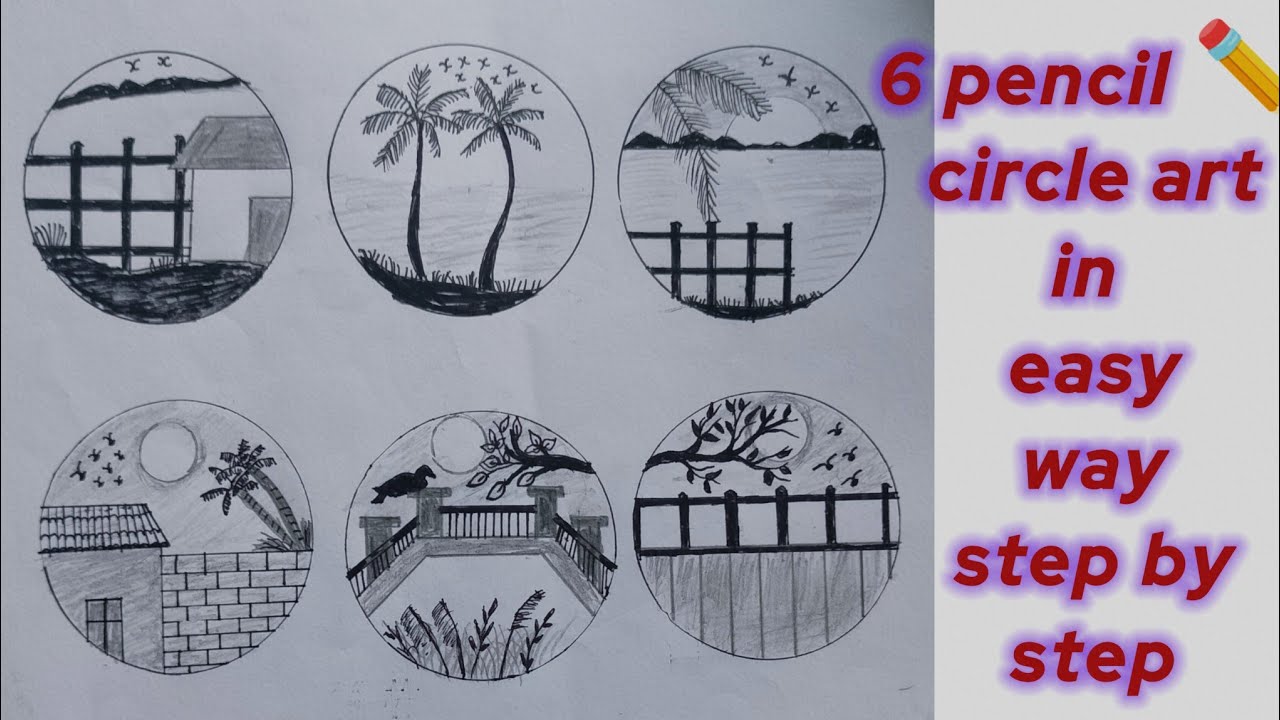 Easy 6 circle scenery drawing Ideas||Draw easy for beginners ||pencil ...