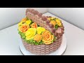 Торт Корзинка с жёлтыми розами(крем БЗК). / Cake Basket with yellow roses(protein custard).
