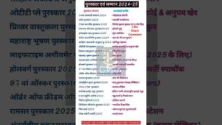    2025  Awards And Honours  Puraskar Aur Samman  shorts current gk basicgyan