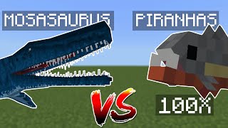 MOSASAURUS vs 100 PIRANHAS in MCPE