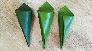 วิธีทำกรวยใบตอง (สวยดอก) แบบง่ายๆ ไม่ใช้ไม้กลัด/ไม่ใช้แม็ก banana leaf