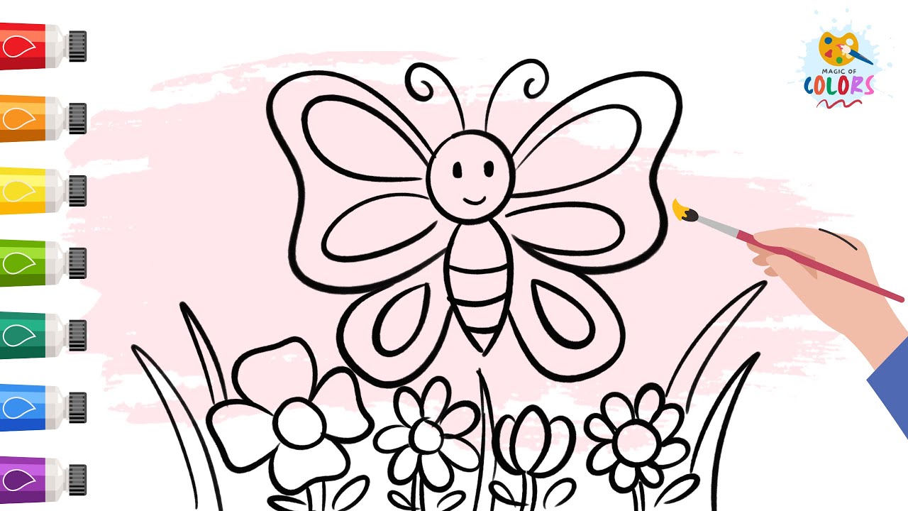 Lets draw and color butterfly & flowers
