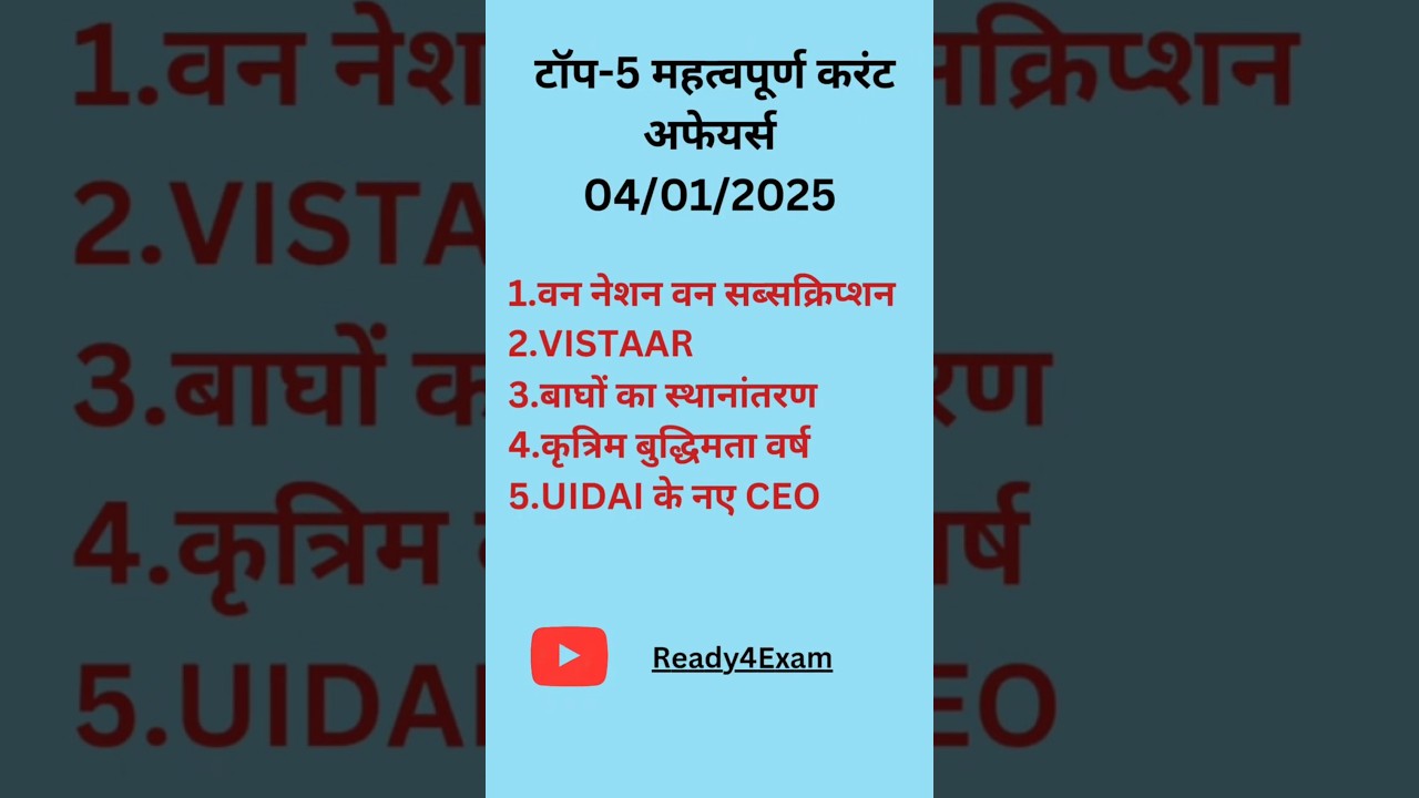 4 January 2025 | Top 5 Daily Current Affairs | Ready4Exam 