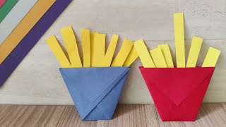 Easy Paper French Fries Cup Step by Step tutorial to make a paper cup using a single sheet of paper.