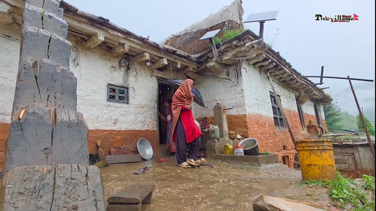 AReal Himalayan Nepali Mountain Village Life During Heavy Rain | Natural Village Documentary