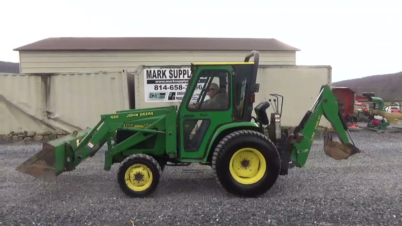 2001 John Deere 4200 Compact Tractor Loader Backhoe Cab Heat 4X4 John Deere 47 Backhoe For Sale