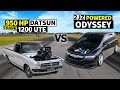 950hp Datsun 1200 Ute races 2JZ Swapped Odyssey // THIS vs THAT Down Under