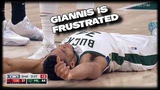 Giannis Antetokounmpo FRUSTRATED by Raptors Defense - So he SHOVES Justin Champagnie out of the Way!