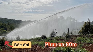 Thử béc đại 80m tưới phun mưa cực đều với máy bơm đa tầng cánh chạy dầu hàng Nhật bãi