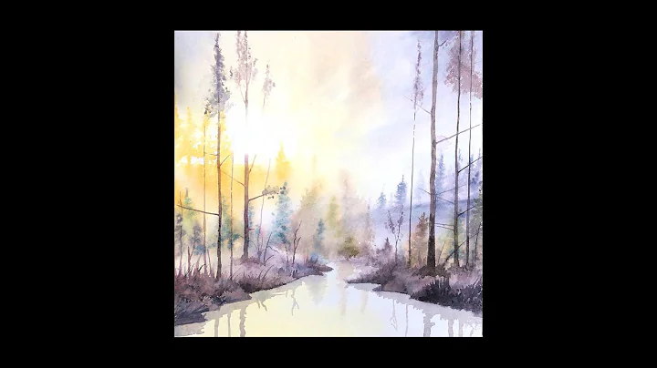 Painting a river in a sunlit forest in watercolor