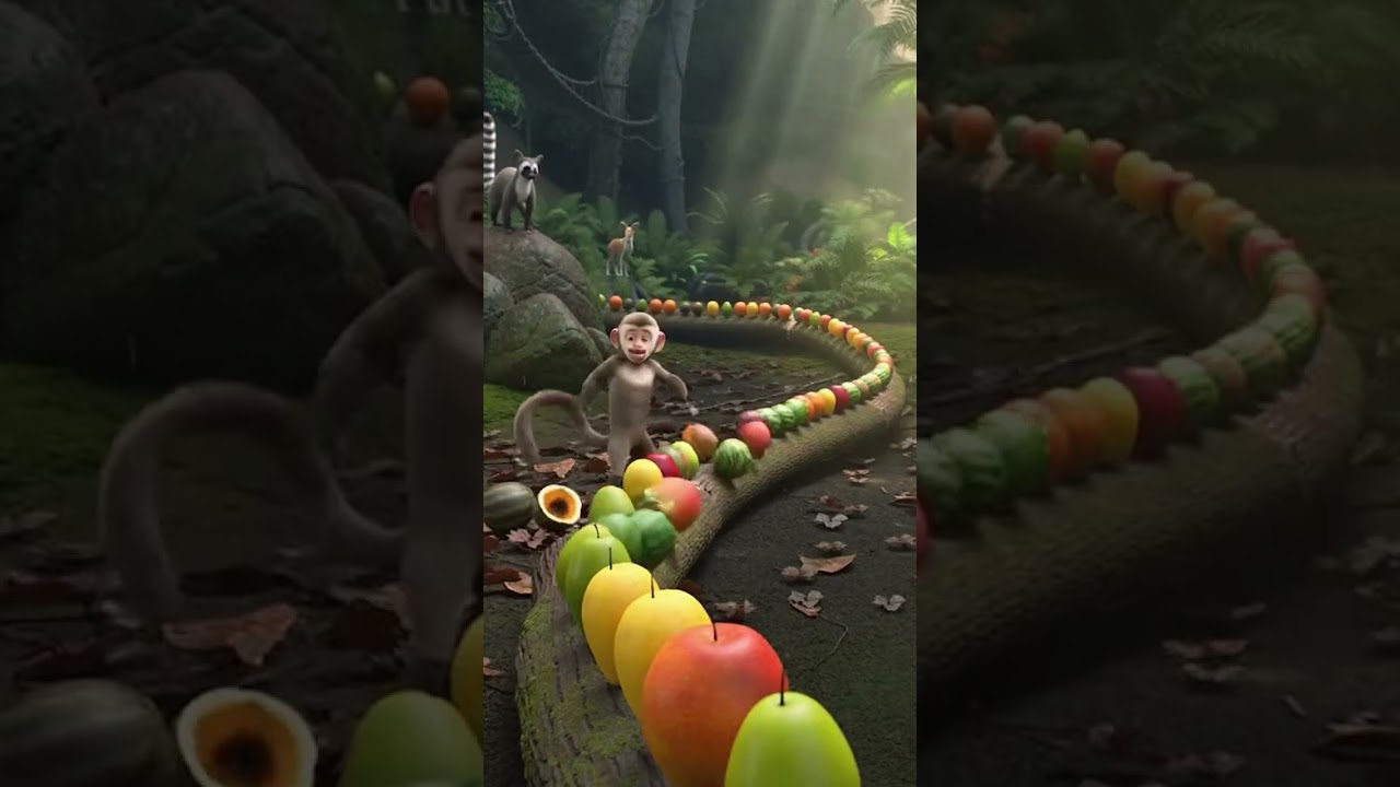 Monkey’s Fruit Domino Chain – 3D Animated Cartoon Short | Wonder Animations Land