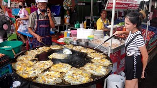 Amazing ! Mussels Omelette - Cooking in the Large Iron Pan | Thai Street Food