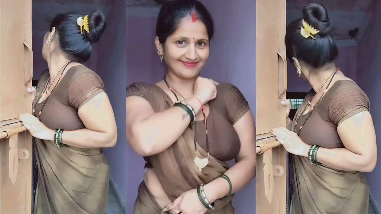 Элегантное сари из шифона оливкового и коричневого цвета с коричневой блузкой | Традиционный маха...