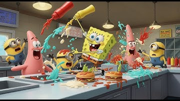 🇺🇸 🍌 Minions Visit SpongeBob at the Krusty Krab! 🍔🌊 Banana Chaos Begins!
