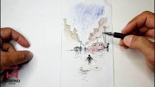 Menggambar kondisi banjir dan hujan