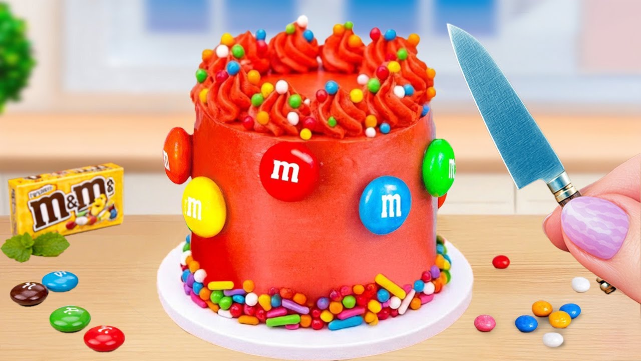 Amazing M&M Chocolate Cake | Satisfying Miniature M&M Chocolate Cake Decorating | Rainbow M&M Cake